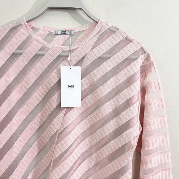 NWT Zara Collection Tonal Stripe Sheer Top - Picture 4 of 16